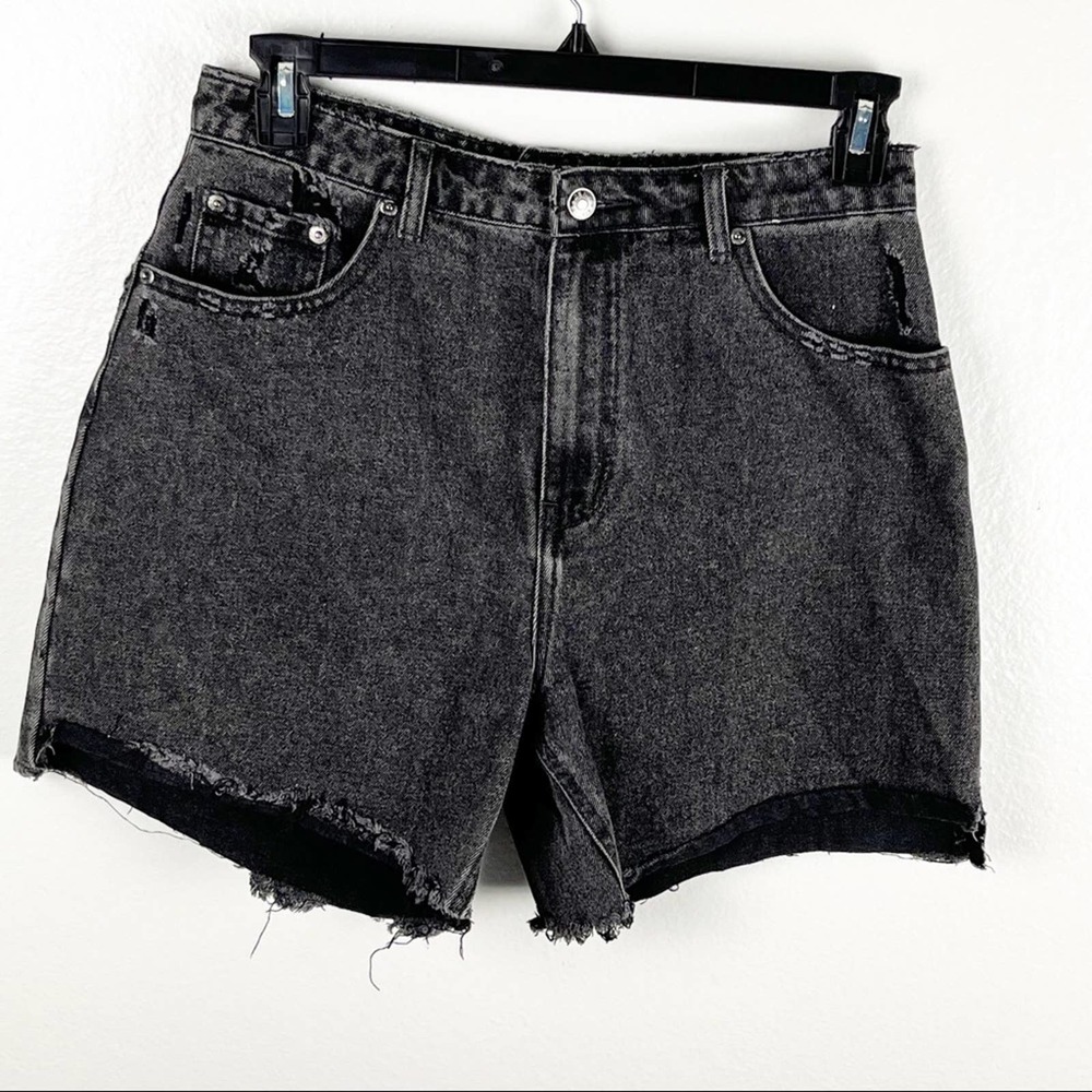 GLASSONS Black Wash High Rise Frayed Hem Denim Jean Shorts 12 Casual Summer Boho